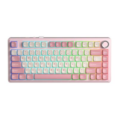 KEYBOARD (คีย์บอร์ด) AULA F75  (PINK/WHITE) 3IN1 WIRELESS [STRAWBERRY SWITCH] (EN/TH) (2Y)